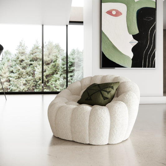 Divani Casa Yolonda Modern Curved Chair β Off-White Fabric Accent Lounge Seat