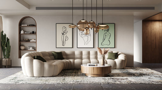 Divani Casa Yolonda Modern Curved Sectional Sofa β Beige Upholstered Contemporary Couch
