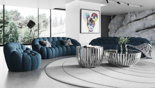 Divani Casa Yolonda Modern Curved Sofa Set β Dark Teal Fabric Upholstery