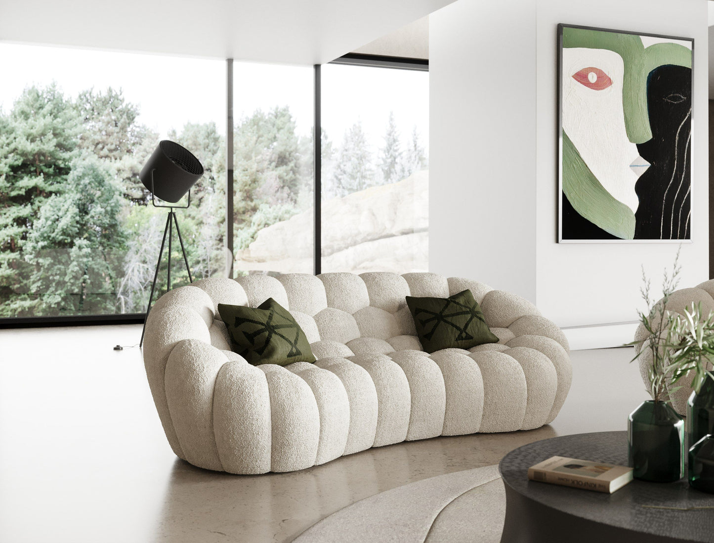 Divani Casa Yolonda - Stylish Curved Off-White Fabric Loveseat for Modern Spaces