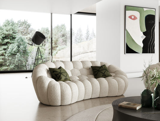 Divani Casa Yolonda - Stylish Curved Off-White Fabric Loveseat for Modern Spaces