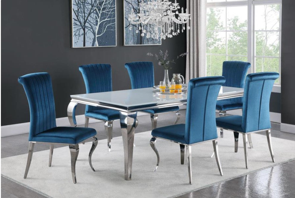 Carone Upholstered Side Chairs Teal and Chrome (Set of 4) β Modern Style with Comfort and Sleek Chrome Accents
