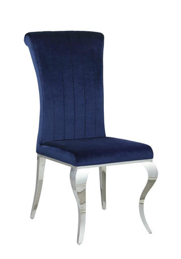 Betty Upholstered Side Chairs Ink Blue and Chrome (Set of 4) β Chic and Comfortable with a Stylish Ink Blue Upholstery and Sleek Chrome Legs