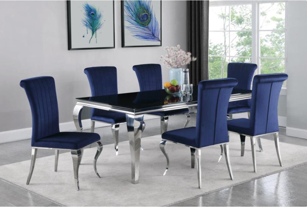 Betty Upholstered Side Chairs Ink Blue and Chrome (Set of 4) β Chic and Comfortable with a Stylish Ink Blue Upholstery and Sleek Chrome Legs
