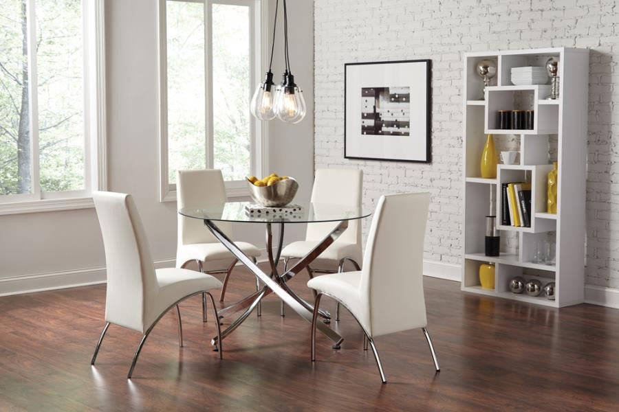 Beckham 5-Piece Round Dining Set Chrome and White β Modern Elegance with a Sleek, Stylish Design