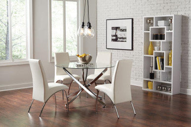 Beckham 5-Piece Round Dining Set Chrome and White β Modern Elegance with a Sleek, Stylish Design
