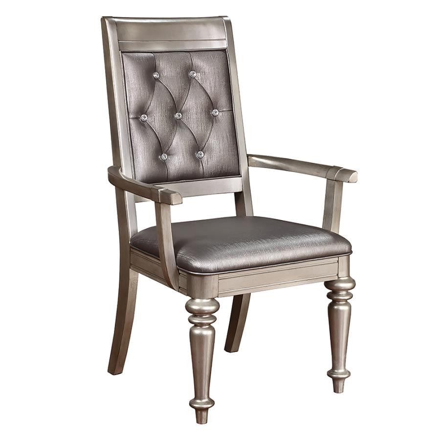 Bling Game Dining Arm Chair in Metallic Platinum (Set of 2) - Luxurious and Glamorous Chairs for Elegant Dining Rooms