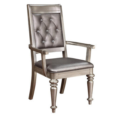 Bling Game Dining Arm Chair in Metallic Platinum (Set of 2) - Luxurious and Glamorous Chairs for Elegant Dining Rooms