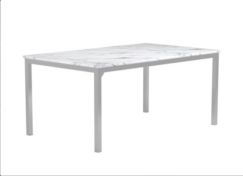 Athena Rectangle Dining Table with Marble Top and Chrome β Sleek, Modern Elegance for Your Dining Room