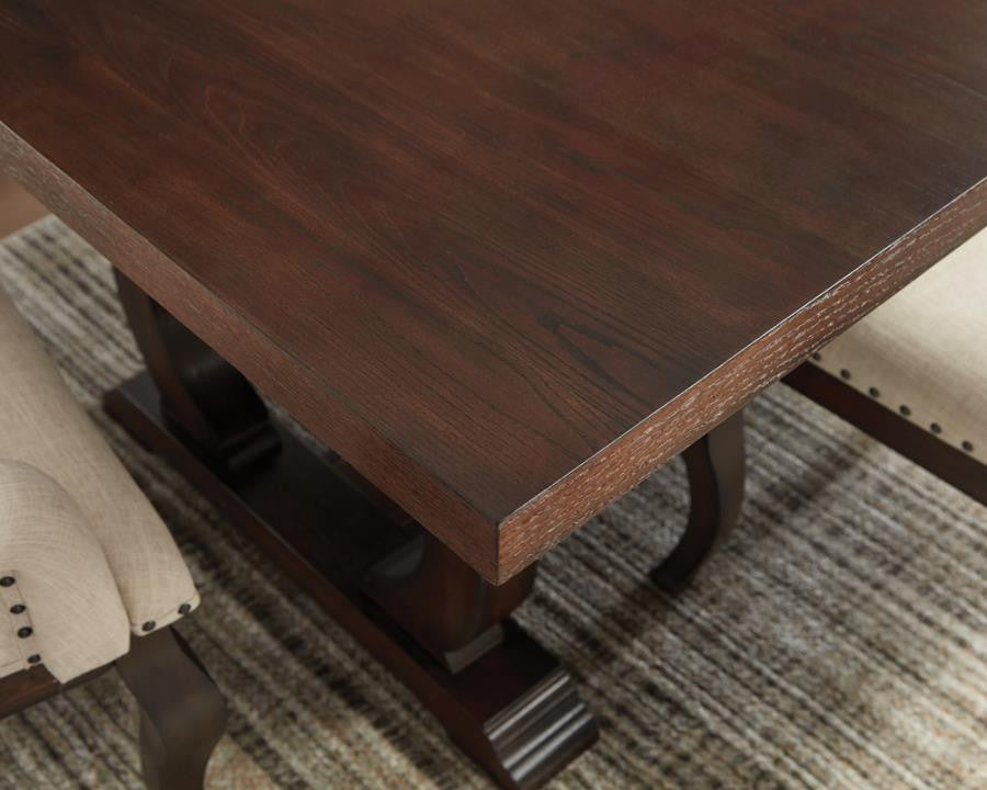 Brockway Cove Trestle Dining Table Antique Java β Timeless Elegance with Rustic Charm