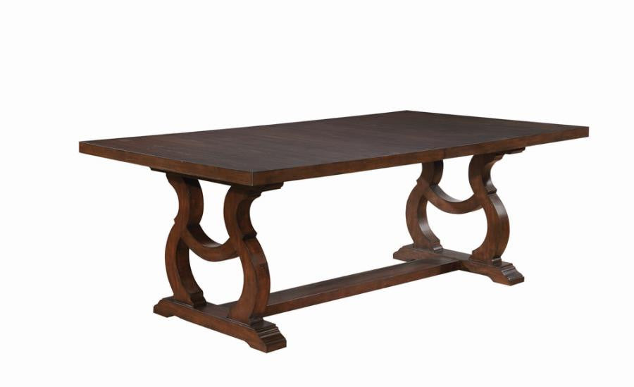 Brockway Cove Trestle Dining Table Antique Java β Timeless Elegance with Rustic Charm