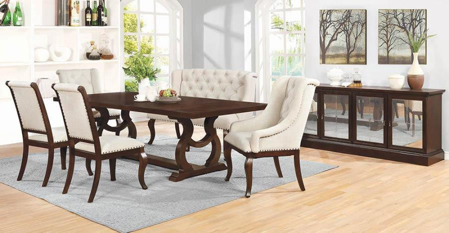 Brockway Cove Trestle Dining Table Antique Java β Timeless Elegance with Rustic Charm