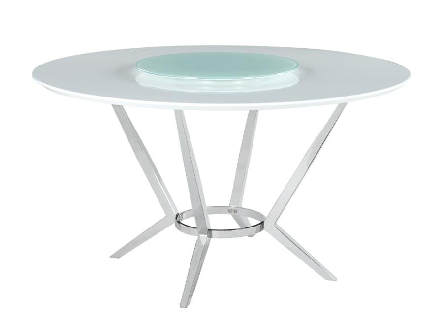 Abby Round Dining Table with Lazy Susan White and Chrome β Modern Elegance for Stylish Dining Spaces