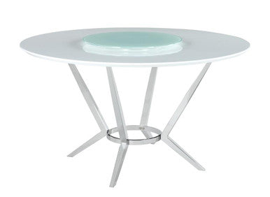 Abby Round Dining Table with Lazy Susan White and Chrome β Modern Elegance for Stylish Dining Spaces