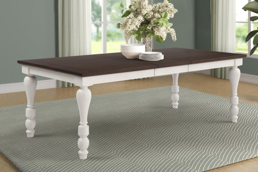 Madelyn Dining Table with Extension Leaf Dark Cocoa and Coastal White β Versatile and Stylish for Modern Dining Spaces