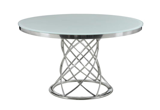 Irene Round Glass Top Dining Table White and Chrome β Modern Elegance with Sleek, Contemporary Design - Stylish Design Furniture