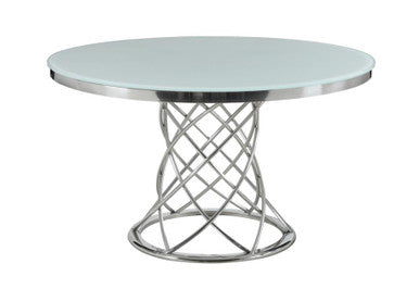 Irene Round Glass Top Dining Table White and Chrome β Modern Elegance with Sleek, Contemporary Design