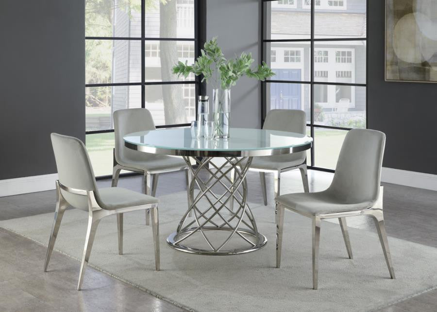 Irene Round Glass Top Dining Table White and Chrome β Modern Elegance with Sleek, Contemporary Design