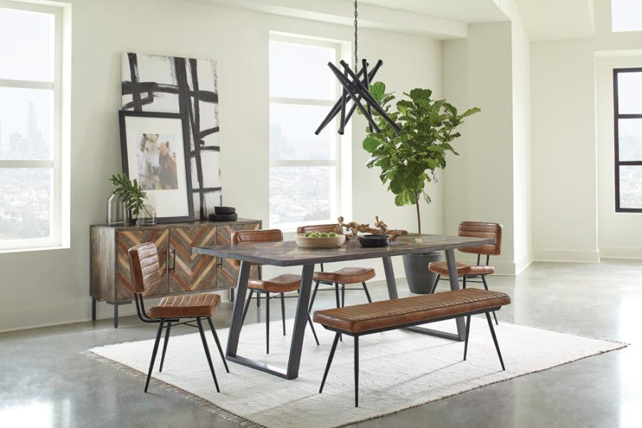 Misty Sled Leg Dining Table Grey Sheesham and Gunmetal β Modern Industrial Style with Sleek, Bold Design