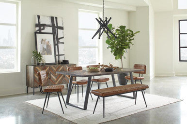 Misty Sled Leg Dining Table Grey Sheesham and Gunmetal β Modern Industrial Style with Sleek, Bold Design
