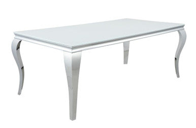 Carone Rectangular 81-Inch Glass Top Dining Table White β Stylish and Spacious Modern Dining Solution
