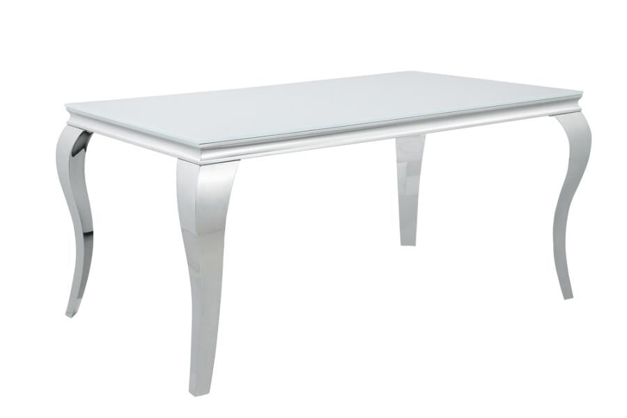 Carone Glass Top Dining Table White and Chrome β Modern Elegance with Sleek Design