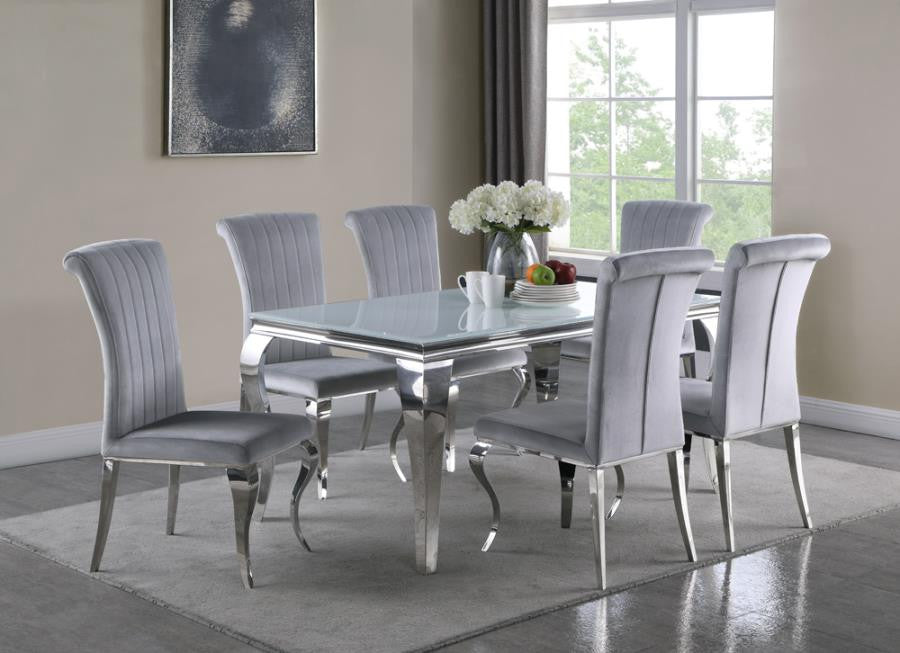 Carone Glass Top Dining Table White and Chrome β Modern Elegance with Sleek Design