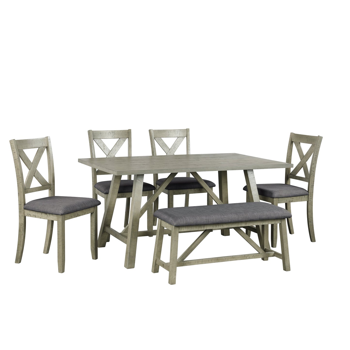Bologna Gray Rustic 6 Piece Dining Table Set Wood Dining Table and chair Kitchen Table Set