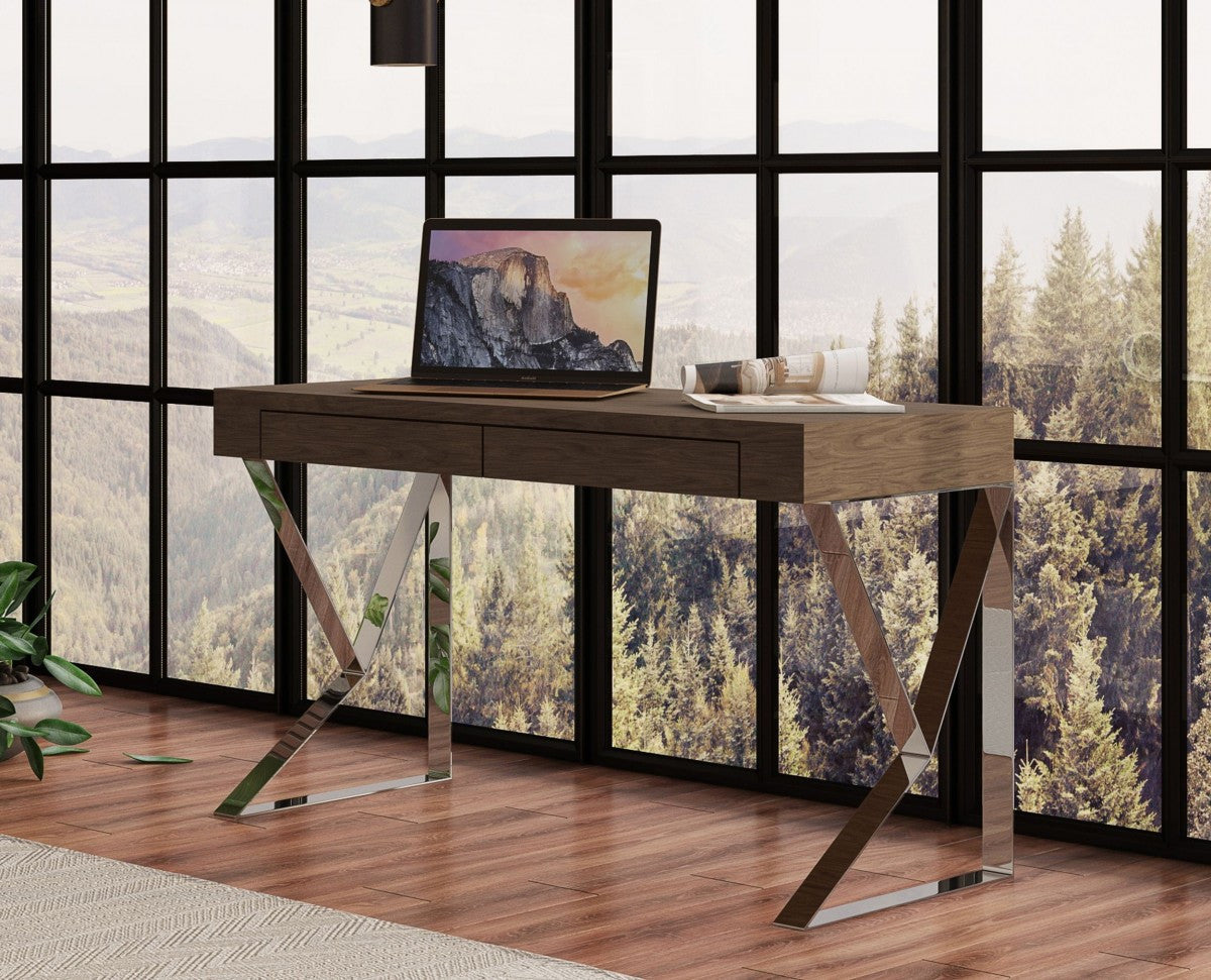 Modrest Ferris Modern Walnut Office Desk β Sleek Contemporary Workstation - Stylish Design Furniture