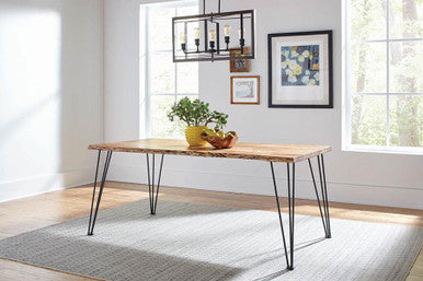 Sherman Rectangular Dining Table in Natural Acacia and Matte Black - Modern and Durable Table for Stylish Dining Rooms