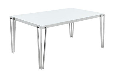 Pauline Rectangular Dining Table with Metal Leg White and Chrome β Sleek Modern Design with Elegant Detailing