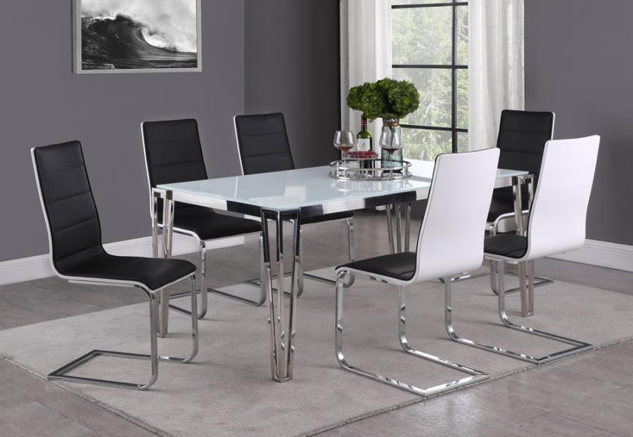 Pauline Rectangular Dining Table with Metal Leg White and Chrome β Sleek Modern Design with Elegant Detailing