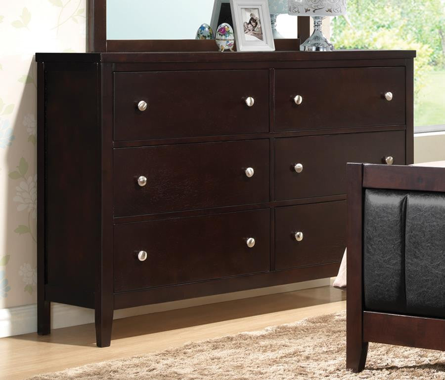 Carlton 6-Drawer Rectangular Dresser β Cappuccino Finish for Sleek Style and Practical Bedroom Storage