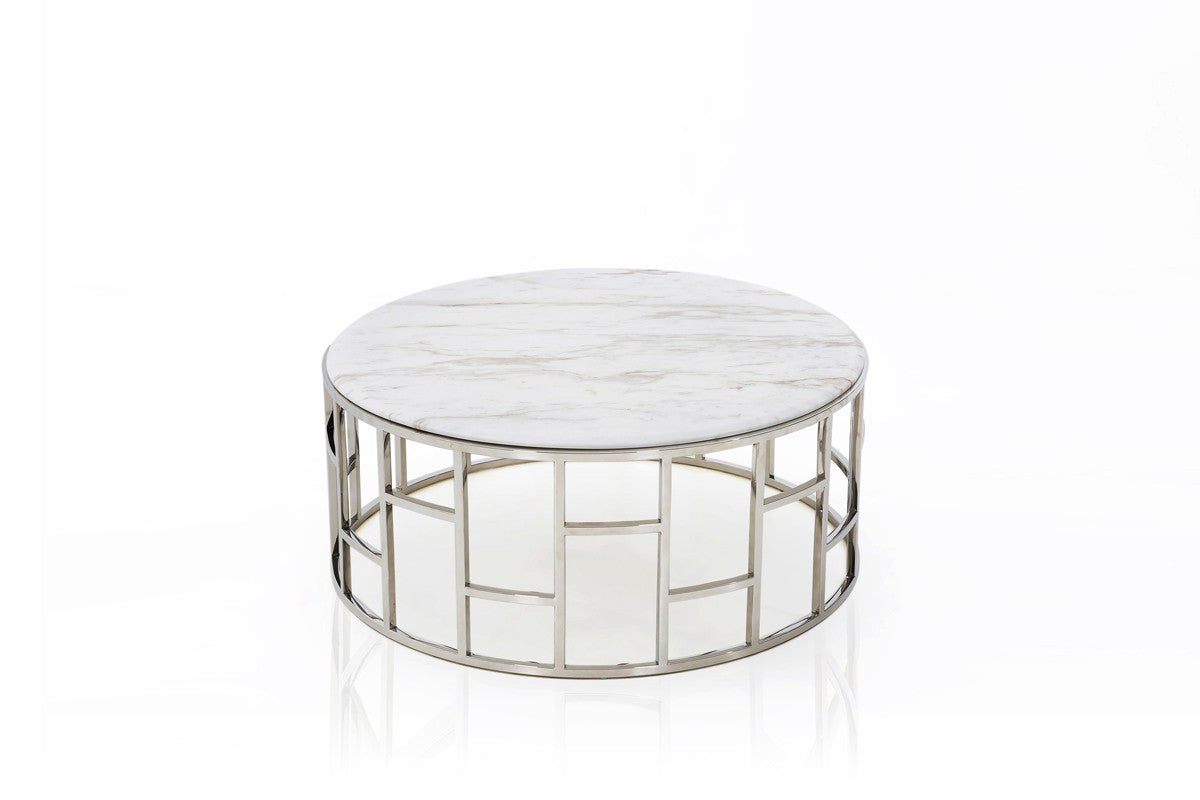 Modrest Silvan Modern Marble & Stainless Steel Coffee Table - Stylish Design Furniture