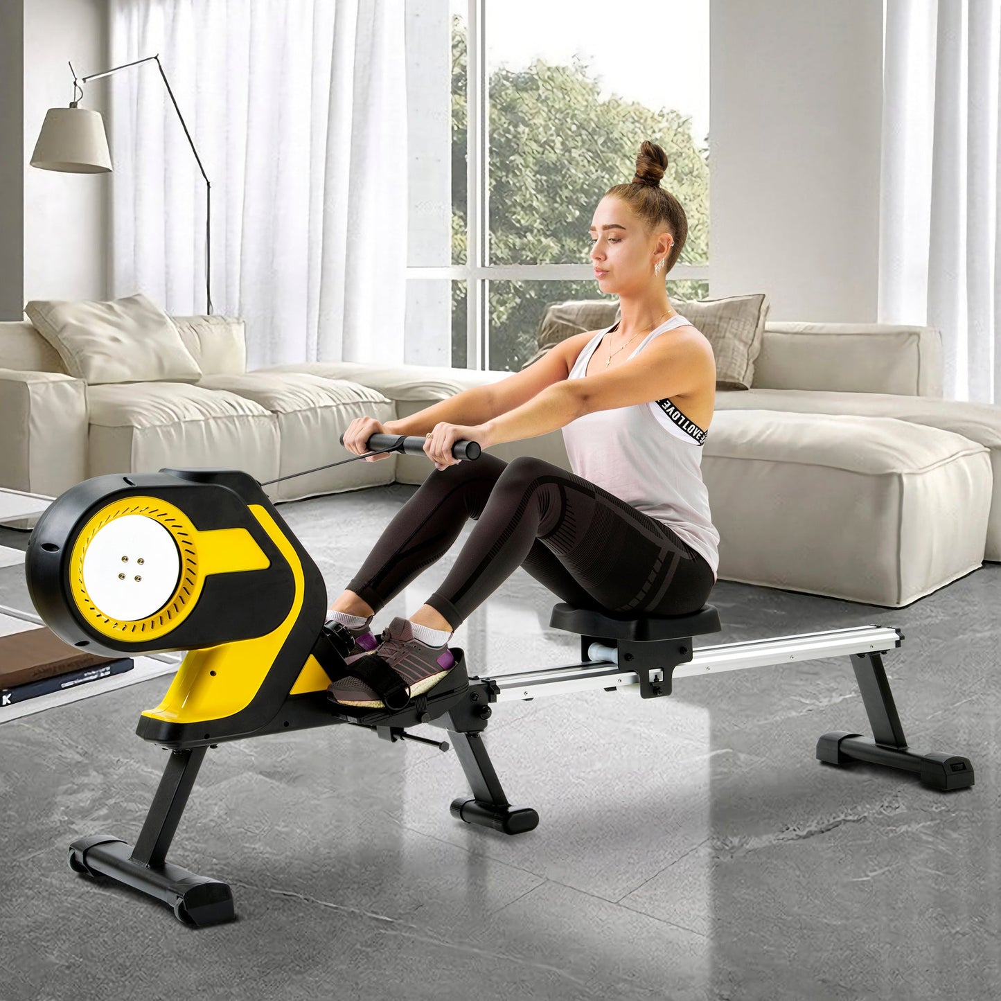 Ledaar Magnetic Rowing Machine with LCD Monitor, 46" Slide Rail and Compact Folding Rower for Home Cadio Workout