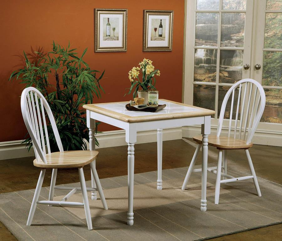 Country Natural Brown Dining Table with White Tile Top - Rustic and Elegant Table for Farmhouse or Country-Inspired Dining Spaces