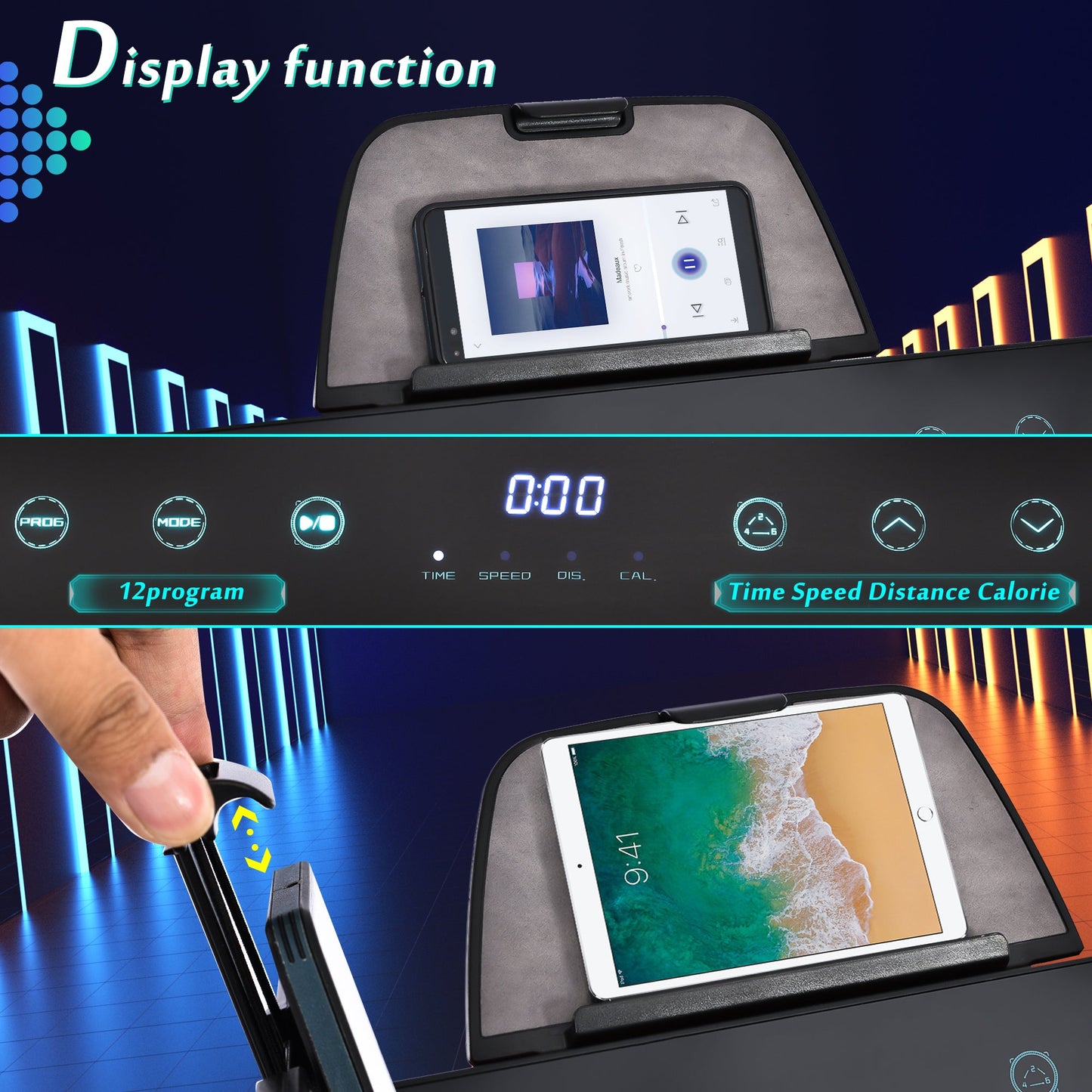 Cruce Electric Folding Treadmill, Installation Free with Bluetooth APP and Speaker, Remote Control with Display for Home, Gym & Office