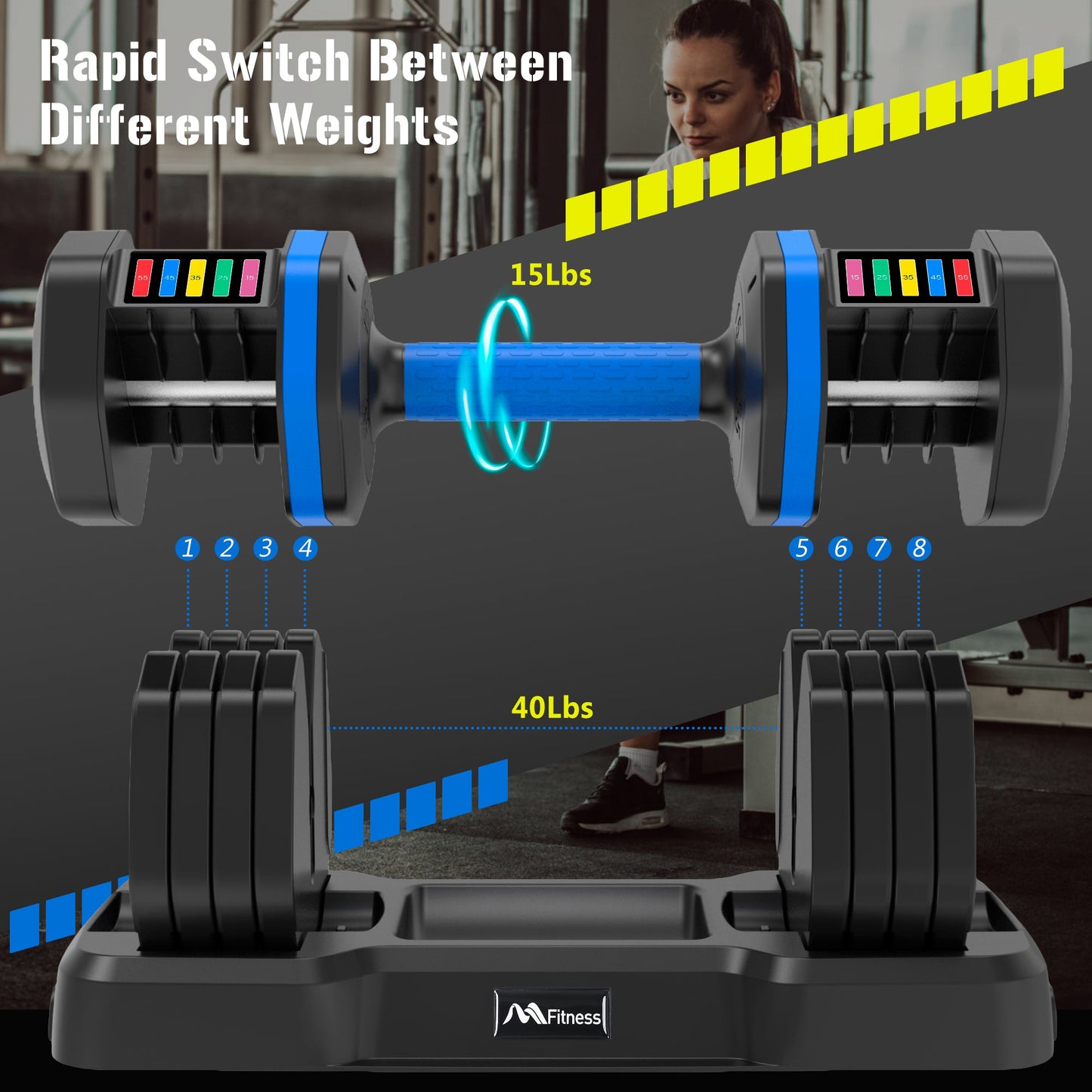 Kendall Adjustable Dumbbell with Tray 55lb Single Fast Exercise Fitness