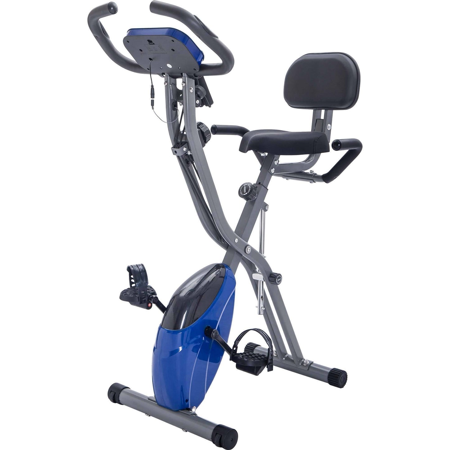 Bolter Folding Exercise Bike with 10-Level Adjustable Resistance, Fitness Upright and Recumbent X- Bike, Arm Bands and Backrest