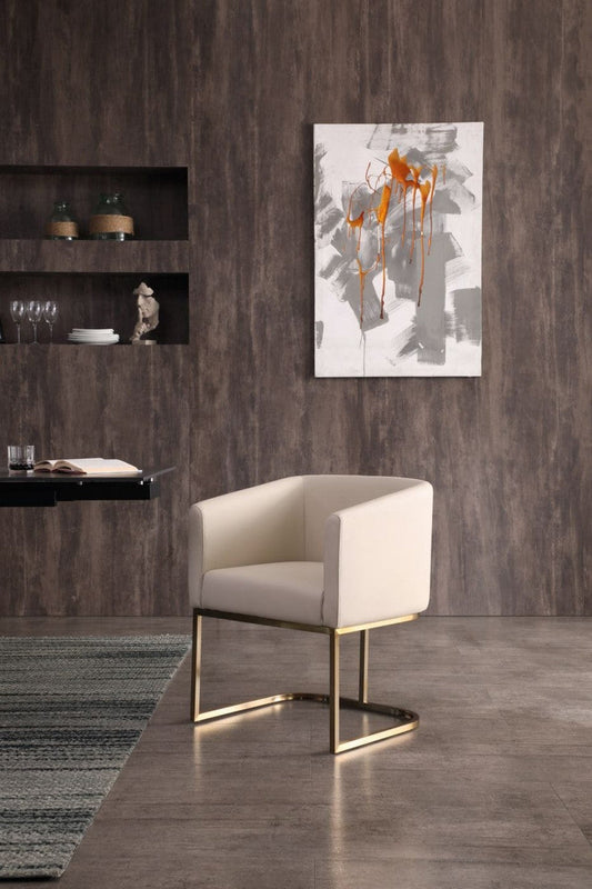 Modrest Yukon Modern Beige Bonded and Antique Brass Dining Chair - Stylish Design Furniture