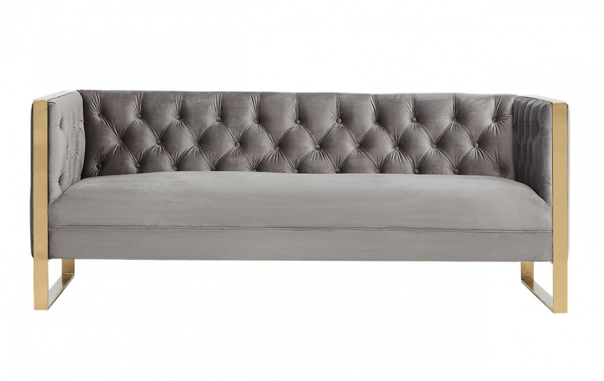 Divani Casa Carlos Modern Grey Velvet & Gold Sofa - Stylish Design Furniture