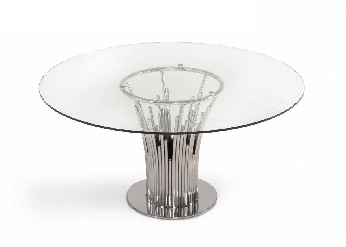 Modrest Paxton - Modern Round Glass & Stainless Steel Dining Table
