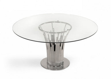 Modrest Paxton - Modern Round Glass & Stainless Steel Dining Table