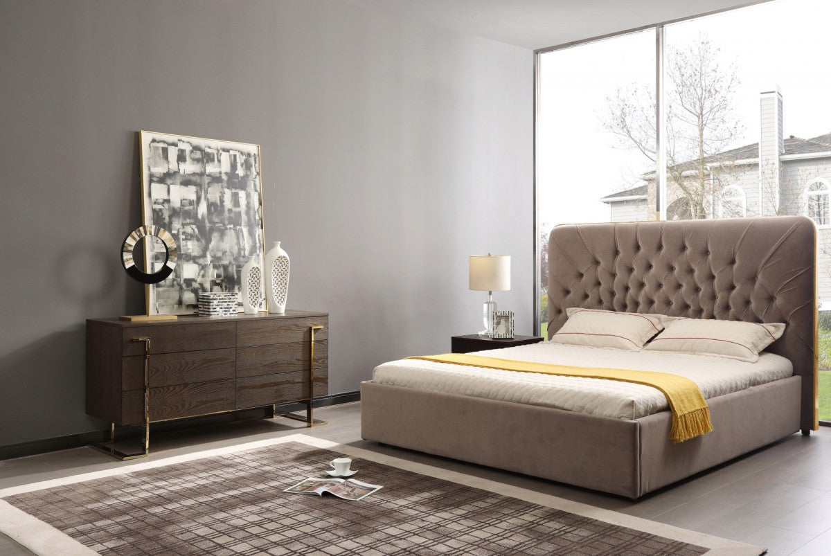 Modrest Moontide - Glam Beige Velvet and Brushed Brass Bedroom Set - Stylish Design Furniture