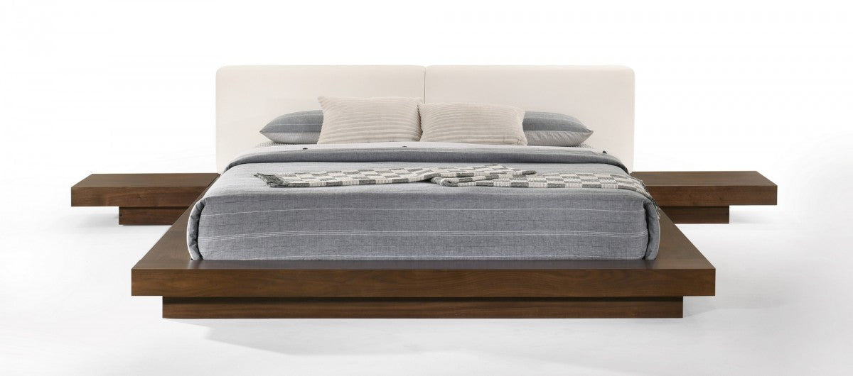 Modrest Tokyo Contemporary Walnut and White Platform Bed - Stylish Design Furniture