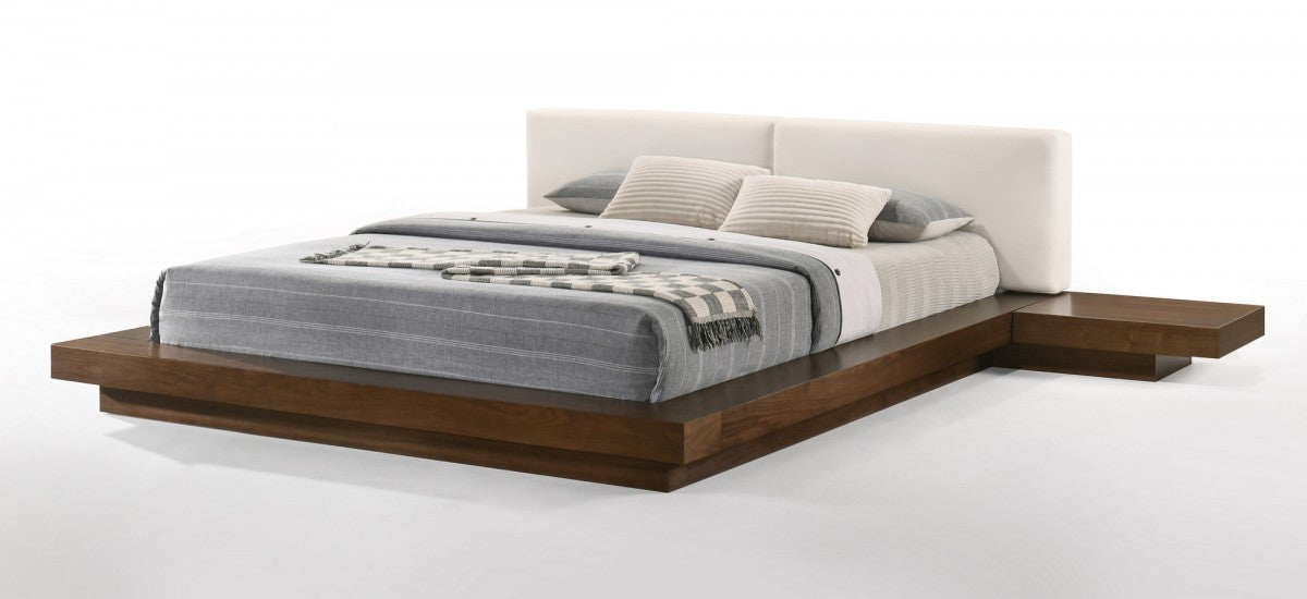 Modrest Tokyo Contemporary Walnut and White Platform Bed - Stylish Design Furniture