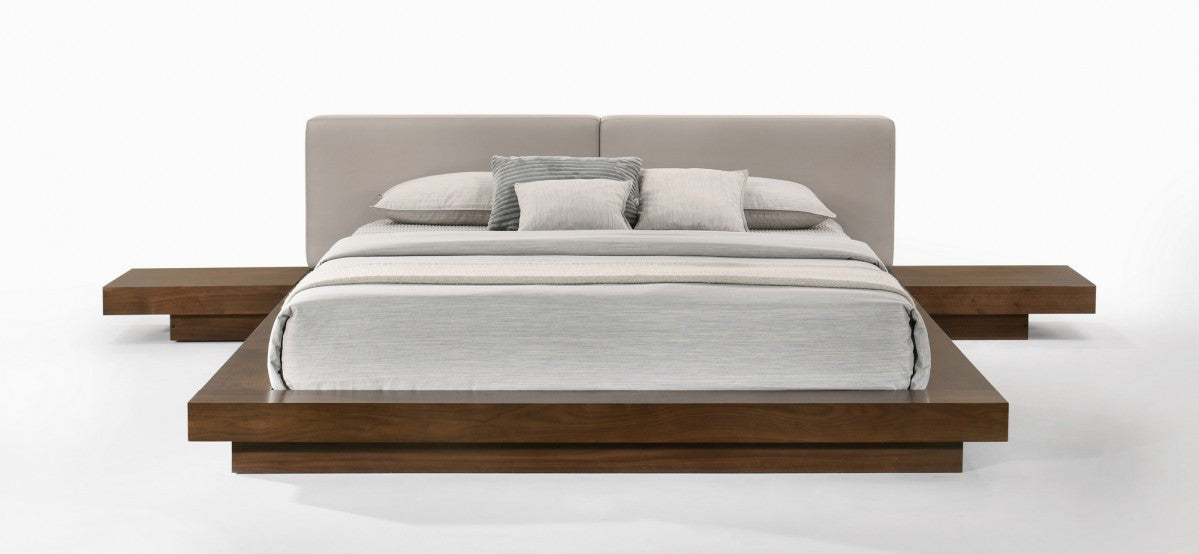 Modrest Tokyo Contemporary Walnut and Grey Platform Bed - Stylish Design Furniture