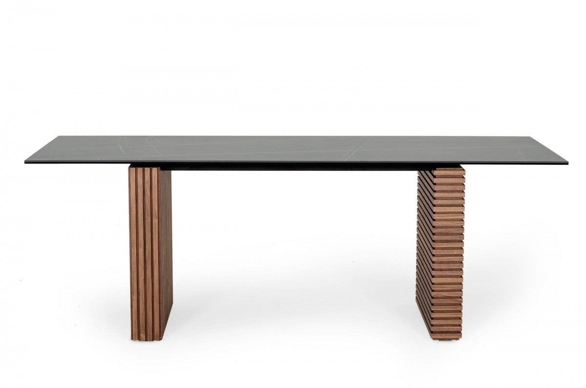 Modrest Maggie Modern Walnut and Black Ceramic Top Dining Table