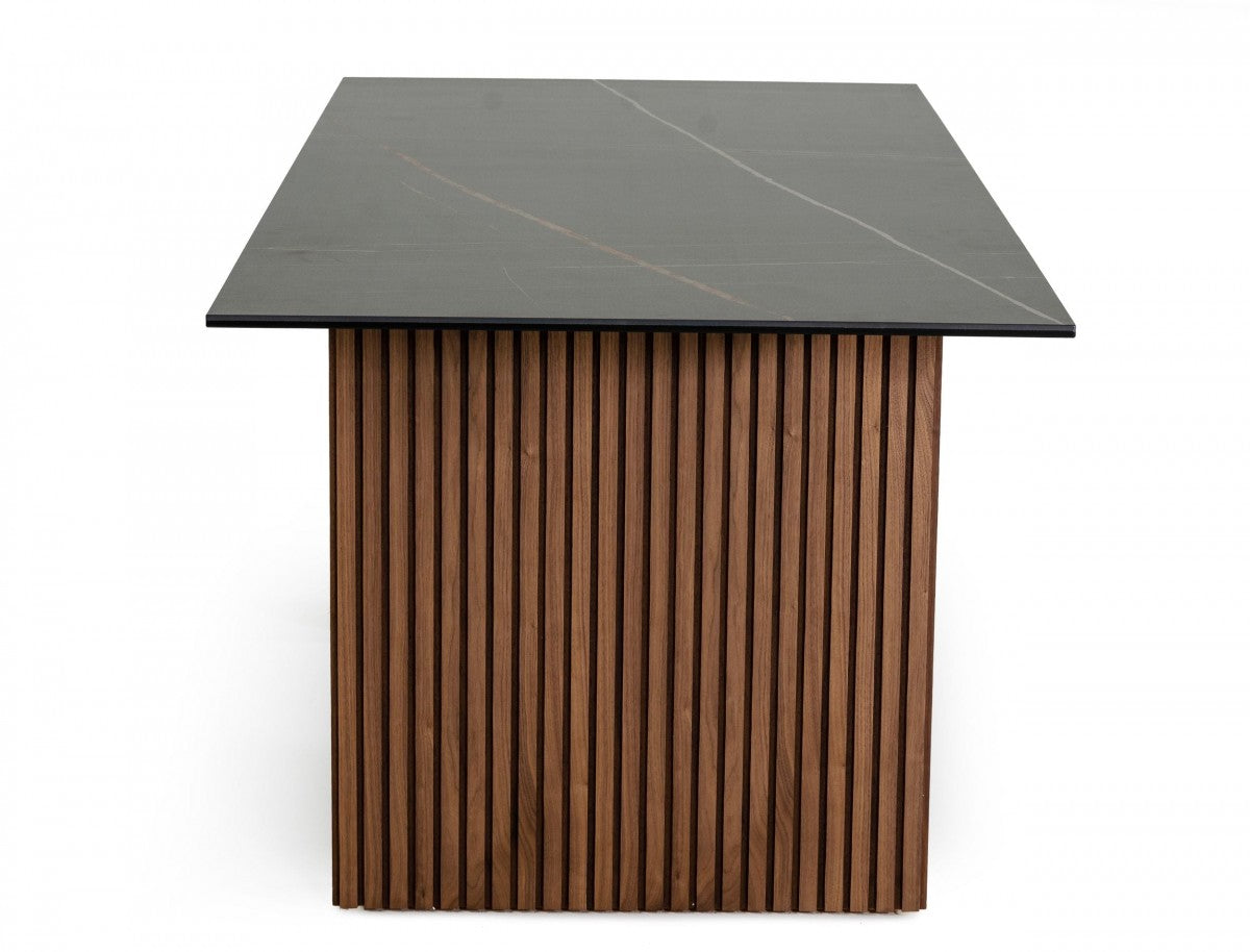 Modrest Maggie Modern Walnut and Black Ceramic Top Dining Table
