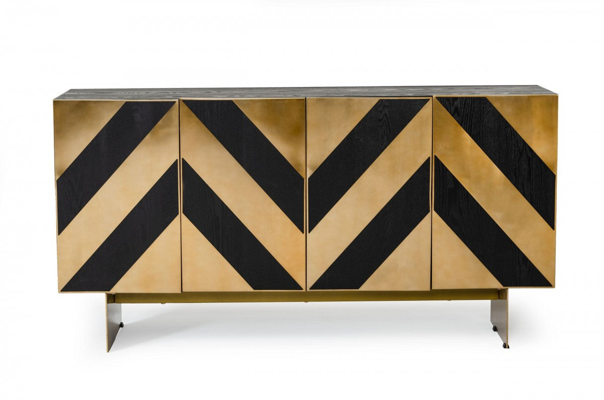 Modrest Perret Glam Black Ash & Brass Gold Modern Buffet